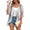 imageOFEEFAN Beach Cover Ups for Women 34 Length Sleeve Womens Tops Summer Cardigan Casual Blouses Loose FitB Tiedye