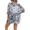 imageOFEEFAN Beach Cover Ups for Women 34 Length Sleeve Womens Tops Summer Cardigan Casual Blouses Loose FitFloral Blue Yellow