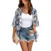 imageOFEEFAN Beach Cover Ups for Women 34 Length Sleeve Womens Tops Summer Cardigan Casual Blouses Loose FitFloral Blue Yellow