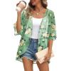 imageOFEEFAN Beach Cover Ups for Women 34 Length Sleeve Womens Tops Summer Cardigan Casual Blouses Loose FitGreen Yellow Rose