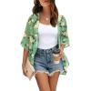 imageOFEEFAN Beach Cover Ups for Women 34 Length Sleeve Womens Tops Summer Cardigan Casual Blouses Loose FitGreen Yellow Rose