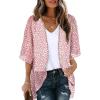 imageOFEEFAN Beach Cover Ups for Women 34 Length Sleeve Womens Tops Summer Cardigan Casual Blouses Loose FitB Pink Dot
