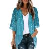 imageOFEEFAN Beach Cover Ups for Women 34 Length Sleeve Womens Tops Summer Cardigan Casual Blouses Loose FitBlue Striped