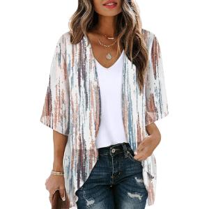 imageOFEEFAN Beach Cover Ups for Women 34 Length Sleeve Womens Tops Summer Cardigan Casual Blouses Loose FitB Tiedye