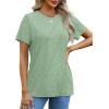 imageOFEEFAN Shirts for Women Short Sleeve Tops Pleated Crew Neck Casual Summer Fashion Tops Loose FitGreen