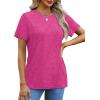 imageOFEEFAN Shirts for Women Short Sleeve Tops Pleated Crew Neck Casual Summer Fashion Tops Loose FitPink