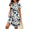 imageOFEEFAN Summer Dresses for Women Beach Cover Ups for Women with Pockets V Neck Swimsuit Loose FitNavy Blue Floral