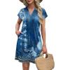 imageOFEEFAN Summer Dresses for Women Beach Cover Ups for Women with Pockets V Neck Swimsuit Loose FitPrint Blue