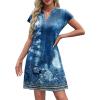 imageOFEEFAN Summer Dresses for Women Beach Cover Ups for Women with Pockets V Neck Swimsuit Loose FitPrint Blue
