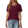 imageOFEEFAN Womens T Shirts Short Sleeve Tops Dressy Casual Blouses Spring Summer Outfits Flowy Pleated Front Scooped Neck2wine Red