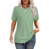 imageOFEEFAN Shirts for Women Short Sleeve Tops Pleated Crew Neck Casual Summer Fashion Tops Loose FitGreen