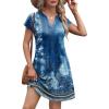 imageOFEEFAN Summer Dresses for Women Beach Cover Ups for Women with Pockets V Neck Swimsuit Loose FitPrint Blue