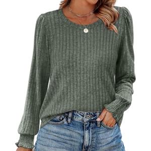 imageOFEEFAN Womens Tops Dressy Casual Long Sleeve Shirts for Women Business Casual Outfits Lightweight Fall Sweaters WarmA Green
