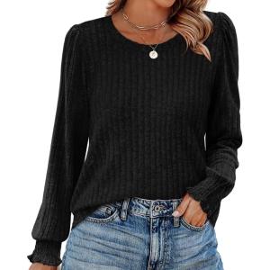 imageOFEEFAN Womens Tops Dressy Casual Long Sleeve Shirts for Women Business Casual Outfits Lightweight Fall Sweaters WarmBlack