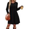 imageOFEEFAN Womens Long Sleeve Fall Dresses with Pockets Crew Neck Babydoll Casual Winter Dress 2025Black