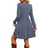 imageOFEEFAN Womens Long Sleeve Fall Dresses with Pockets Crew Neck Babydoll Casual Winter Dress 2025Blue