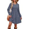 imageOFEEFAN Womens Long Sleeve Fall Dresses with Pockets Crew Neck Babydoll Casual Winter Dress 2025Blue