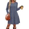 imageOFEEFAN Womens Long Sleeve Fall Dresses with Pockets Crew Neck Babydoll Casual Winter Dress 2025Blue