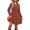 imageOFEEFAN Womens Long Sleeve Fall Dresses with Pockets Crew Neck Babydoll Casual Winter Dress 2025Caramel
