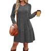 imageOFEEFAN Womens Long Sleeve Fall Dresses with Pockets Crew Neck Babydoll Casual Winter Dress 2025Dark Grey