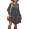 imageOFEEFAN Womens Long Sleeve Fall Dresses with Pockets Crew Neck Babydoll Casual Winter Dress 2025Dark Grey