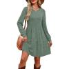 imageOFEEFAN Womens Long Sleeve Fall Dresses with Pockets Crew Neck Babydoll Casual Winter Dress 2025Green