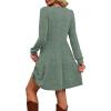 imageOFEEFAN Womens Long Sleeve Fall Dresses with Pockets Crew Neck Babydoll Casual Winter Dress 2025Green