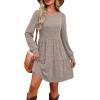 imageOFEEFAN Womens Long Sleeve Fall Dresses with Pockets Crew Neck Babydoll Casual Winter Dress 2025Khaki