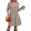 imageOFEEFAN Womens Long Sleeve Fall Dresses with Pockets Crew Neck Babydoll Casual Winter Dress 2025Khaki