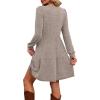 imageOFEEFAN Womens Long Sleeve Fall Dresses with Pockets Crew Neck Babydoll Casual Winter Dress 2025Khaki