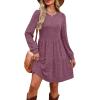imageOFEEFAN Womens Long Sleeve Fall Dresses with Pockets Crew Neck Babydoll Casual Winter Dress 2025Purple