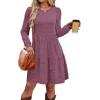 imageOFEEFAN Womens Long Sleeve Fall Dresses with Pockets Crew Neck Babydoll Casual Winter Dress 2025Purple