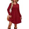 imageOFEEFAN Womens Long Sleeve Fall Dresses with Pockets Crew Neck Babydoll Casual Winter Dress 2025Red