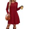 imageOFEEFAN Womens Long Sleeve Fall Dresses with Pockets Crew Neck Babydoll Casual Winter Dress 2025Red