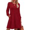 imageOFEEFAN Womens Long Sleeve Fall Dresses with Pockets Crew Neck Babydoll Casual Winter Dress 2025Red