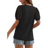 imageOFEEFAN Womens Summer Tops Pleated Swiss Dot Puff Sleeve Crew Neck T Shirts Loose Casual S3XLAblack