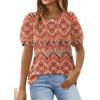 imageOFEEFAN Womens Summer Tops Pleated Swiss Dot Puff Sleeve Crew Neck T Shirts Loose Casual S3XLBoho Pink