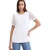 imageOFEEFAN Womens Summer Tops Pleated Swiss Dot Puff Sleeve Crew Neck T Shirts Loose Casual S3XLBwhite