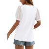 imageOFEEFAN Womens Summer Tops Pleated Swiss Dot Puff Sleeve Crew Neck T Shirts Loose Casual S3XLBwhite