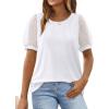imageOFEEFAN Womens Summer Tops Pleated Swiss Dot Puff Sleeve Crew Neck T Shirts Loose Casual S3XLBwhite