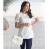 imageOFEEFAN Womens Summer Tops Pleated Swiss Dot Puff Sleeve Crew Neck T Shirts Loose Casual S3XLBwhite
