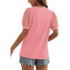 imageOFEEFAN Womens Summer Tops Pleated Swiss Dot Puff Sleeve Crew Neck T Shirts Loose Casual S3XLCcoral
