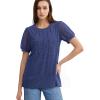 imageOFEEFAN Womens Summer Tops Pleated Swiss Dot Puff Sleeve Crew Neck T Shirts Loose Casual S3XLDark Blue