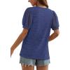 imageOFEEFAN Womens Summer Tops Pleated Swiss Dot Puff Sleeve Crew Neck T Shirts Loose Casual S3XLDark Pink