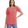 imageOFEEFAN Womens Summer Tops Pleated Swiss Dot Puff Sleeve Crew Neck T Shirts Loose Casual S3XLDark Pink