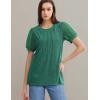 imageOFEEFAN Womens Summer Tops Pleated Swiss Dot Puff Sleeve Crew Neck T Shirts Loose Casual S3XLDgreen