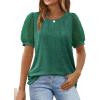 imageOFEEFAN Womens Summer Tops Pleated Swiss Dot Puff Sleeve Crew Neck T Shirts Loose Casual S3XLDgreen