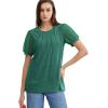 imageOFEEFAN Womens Summer Tops Pleated Swiss Dot Puff Sleeve Crew Neck T Shirts Loose Casual S3XLDgreen