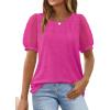 imageOFEEFAN Womens Summer Tops Pleated Swiss Dot Puff Sleeve Crew Neck T Shirts Loose Casual S3XLEhot Pink