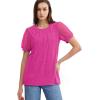 imageOFEEFAN Womens Summer Tops Pleated Swiss Dot Puff Sleeve Crew Neck T Shirts Loose Casual S3XLEhot Pink
